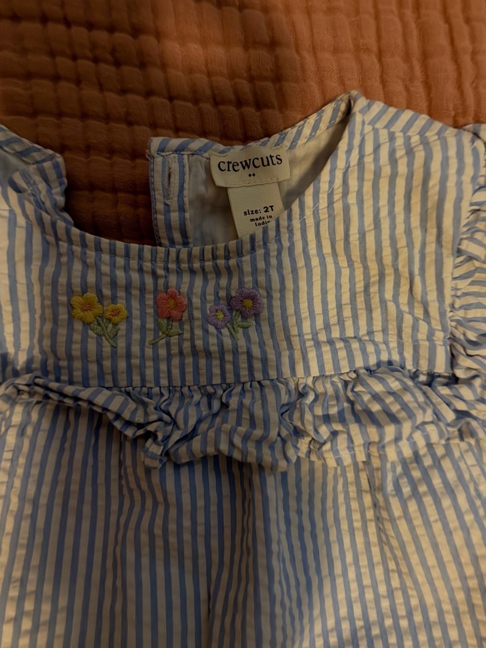 Crewcuts Blue and White Striped Top with Floral Embroidery